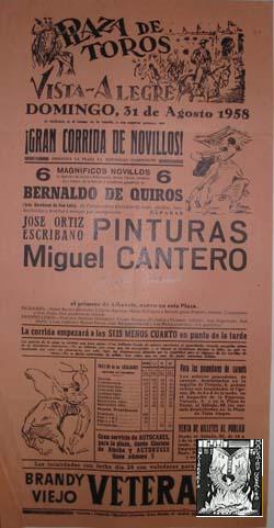 CARTEL PLAZA DE TOROS DE VISTA ALEGRE, 31 agosto 1958