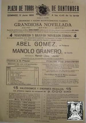 CARTEL PLAZA DE TOROS DE SANTANDER, 5 junio 1955