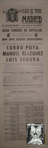 CARTEL PLAZA DE TOROS DE MADRID, 1 mayo 1957