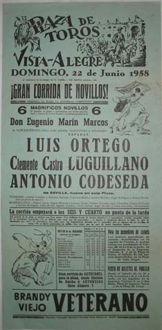 CARTEL PLAZA DE TOROS DE VISTA-ALEGRE, 22 de junio 1958