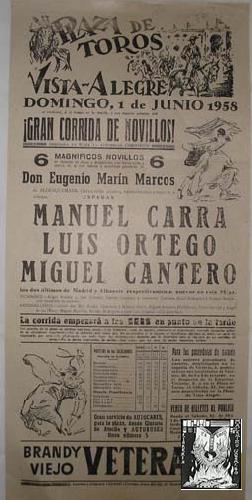 CARTEL PLAZA DE TOROS VISTA - ALEGRE, 1 de junio 1958