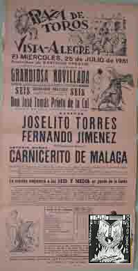 CARTEL PLAZA DE TOROS DE VISTA - ALEGRE, 25 de julio 1951