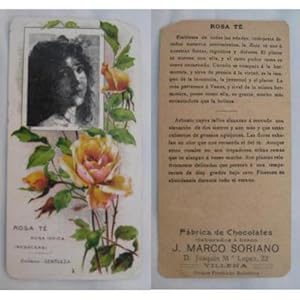Antigua Tarjeta Publicidad - Old Card Advertising : ROSA TÉ. Chocolates J.MARCO SORIANO. Villena