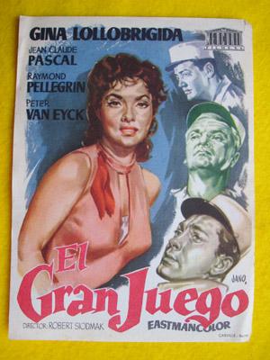 Folleto de mano cine - Cinema hand brochure : EL GRAN JUEGO. Dibujo de JANO