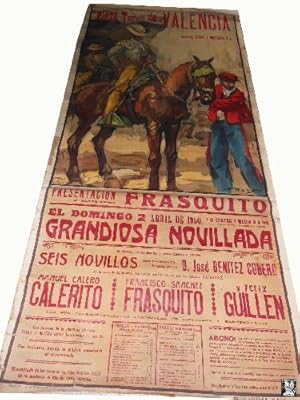 Cartel Toros - Poster Building : PLAZA VALENCIA - 2 abril 1950. CALERITO, FRASQUITO Y GUILLEN. Di...