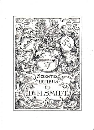 O-Lithographie (grün-w), Exlibris "Dr H. Smidt- Scientiis Artibus", 9,6 x 7 cm Büttenpapier. Im D...