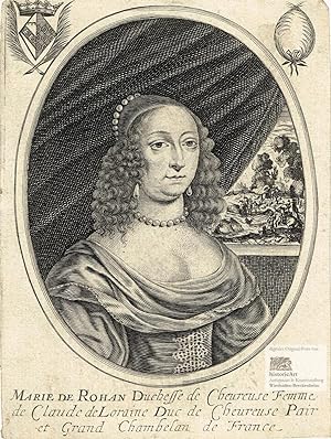 Marie de Rohan Duchesse de Chevreuse. Brustbild mit Perlenkette und Ohrringen im Oval. Kupferstic...