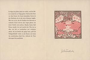 Seller image for Ohne Titel, Zweifarben-Originallinolschnitt zu George Orwell "Farm der Tiere". Original Graphik, signiert Kunstdruckpapier, Blattgröße 21 x 31 cm for sale by ANTIQUARIAT Franke BRUDDENBOOKS