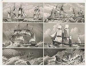 Seegelschiffe, Seegelboote Stahlstich von G. Heck u. Henry Winkles. Seewesen: Taf.VI, C. 5.