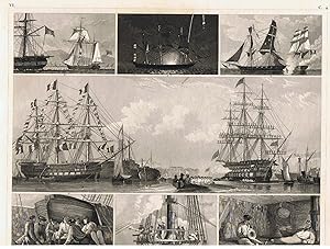 Seegelschiffe, Seegelboote Stahlstich von G. Heck u. Henry Winkles. Seewesen: Taf.VI, C. 4.