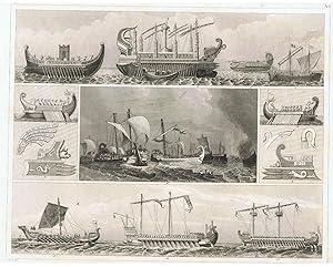 Seegelschiffe, Seegelboote, Ruderboote.Stahlstich von G. Heck u. Henry Winkles. Seewesen: Taf.VI,...