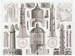 Leuchttürme, Seeanlagen, Häfen, Bauteile und Zubehör. Stahlstich von G. Heck u. Henry Winkles. Se...