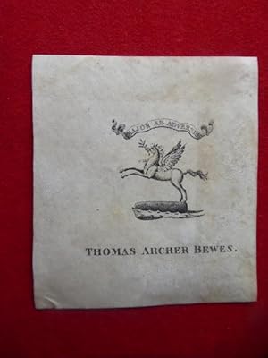 Armorial Crested Bookplate with the Name Thomas Archer Bewes Beneath a Crest of a Winged Horse or...