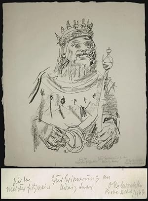 Bild des Verkufers fr 17 Originallithographien zu "King Lear", jede Lithographie von Kokoschka unten rechts handschriftlich in Bleistift signiert und bezeichnet: "Probe Litho Kokoschka", das Portrt Lears zustzlich mit Widmung: "Fr den Meister Fritz Maier, zur Erinnerung an Knig Lear, Oskar Kokoschka, Probe Litho, 1963". zum Verkauf von Biblion Antiquariat