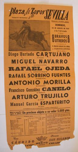 Cartel - Poster : Plaza Toros Sevilla - D.H.CARTUJANO, M.NAVARRO, R.OJEDA, R.S.FUENTES, A.MORILLA...