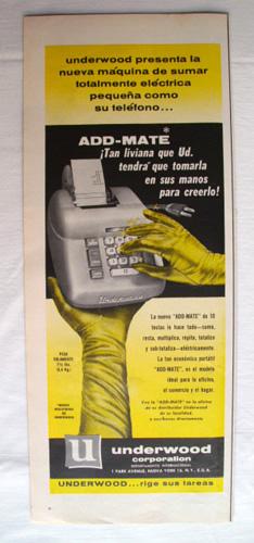 Antigua Hoja Publicidad Revista - Advertising Magazine Old Sheet : Calculadora ADD - MATE, Underw...
