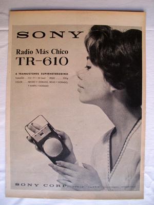 Antigua Hoja Publicidad Revista - Advertising Magazine Old Sheet : SONY, Radio Más Chico TR 610. ...