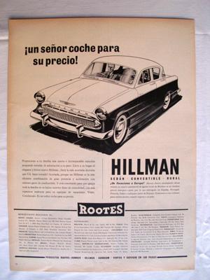 Antigua Hoja Publicidad Revista - Advertising Magazine Old Sheet : AUTOMOVIL HILLMAN. Año 1959