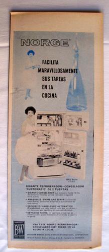 Antigua Hoja Publicidad Revista - Advertising Magazine Old Sheet : NORGE Refrigerador Congelador....