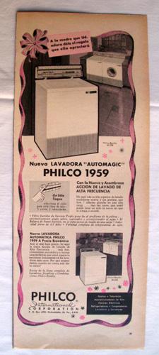 Antigua Hoja Publicidad Revista - Advertising Magazine Old Sheet : PHILCO Lavadora. Año 1959