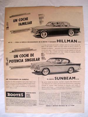 Antigua Hoja Publicidad Revista - Advertising Magazine Old Sheet : COCHES HILLMAN, SUNBEAM. Año 1959