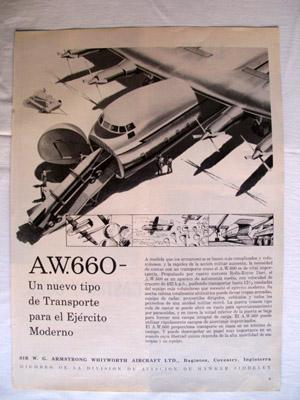 Antigua Hoja Publicidad Revista - Advertising Magazine Old Sheet : AVIÓN A.W.660. Sir W.G.Armstro...