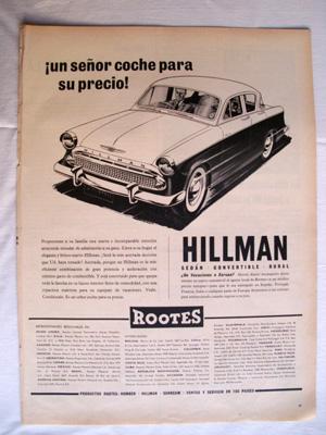 Antigua Hoja Publicidad Revista - Advertising Magazine Old Sheet : AUTOMÓVILES HILLMAN. Año 1959
