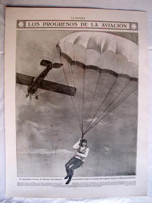 Antigua Hoja Revista - Old Magazine Sheet : M.BOURHIS en paracaidas desde el aeroplano LEMOINE. A...