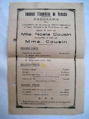 Poster : RECITAL de violín por Mlle. NOELA COUSIN, piano Mme. COUSIN