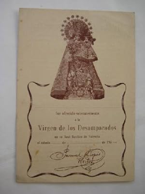 Estampa - Card Religious : OFRECIMIENTO A LA VIRGEN DE LOS DESAMPARADOS