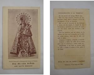 Estampa - Card Religious : NUESTRA SEÑORA DE LOS DESAMPARADOS PATRONA DE VALENCIA, DIA DE LOS NIÑ...