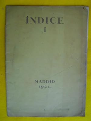 Seller image for INDICE. Revista Mensual 1. Madrid 1921 for sale by LIBRERA MAESTRO GOZALBO