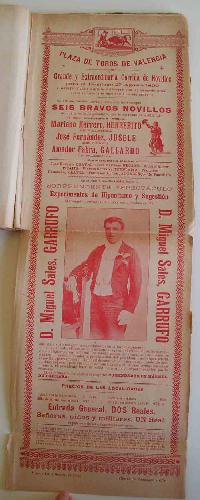 CARTEL Plaza de Toros de Valencia - agosto 1899 - Corrida de Novillos HERRERITO, JOSELE, GALLARDO...