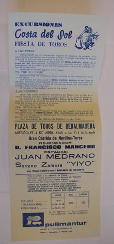 Cartel - Poster : Plaza de Toros Benalmadena - Fco.MANCEBO, J.MEDRANO, YIYO - 2 Abril 1969