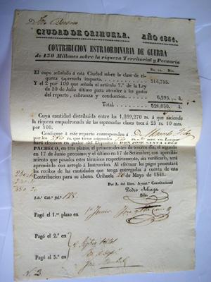 Documento - Document : ORIHUELA. CONTRIBUCIÓN ESTRAORDINARIA DE GUERRA. 1841