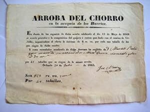 Documento - Document : Recibo de abono de una derrama en la Arroba del Chorro en la Acequia de lo...