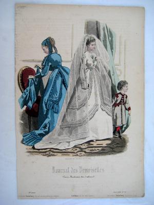 Antiguo Grabado - Old Gravure : AVRIL. 1868. JOURNAL DES DEMOISELLES. Vestido de Novia