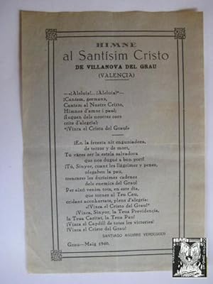 Hoja - Sheet : HIMNE AL SANTÍSIM CRISTO DE VILLANOVA DEL GRAU. VALENCIA