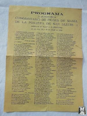 PROGRAMA DE LES FESTES QUE LA CONGREGASIÓ DE FILLES DE MARÍA DE LA FONTETA DE SAN LLEUÍS. 1919. V...