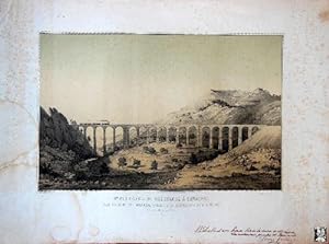 Antigua Litografía - Old Lithography: FERROCARRIL DE BARCELONA A ZARAGOZA. Gran Viaducto del Buxa...