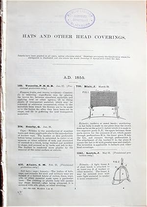 Bild des Verkufers fr Patents for Inventions. Abridgments of Specifications Class 63, Hats and Other Head Coverings zum Verkauf von Ken Jackson