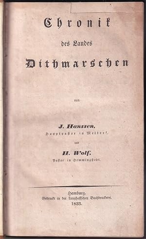 Bild des Verkufers fr Chronik des Landes Dithmarschen. zum Verkauf von Antiquariat Reinhold Pabel