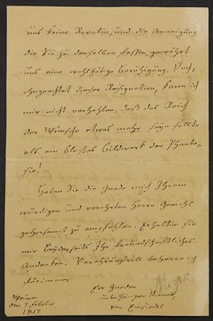 Seller image for Eigenhndiger Brief (4 Seiten auf Doppelblatt) mit Unterschrift. Weimar den 7. Februar 1817. for sale by Antiquariat Rainer Schlicht