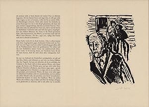 Seller image for Ohne Titel, Original-Linolschnitt zu Dostojewskij "Die Sanfte". Original Graphik, signiert Kunstdruckpapier, Blattgröße 40 x 29 cm for sale by ANTIQUARIAT Franke BRUDDENBOOKS