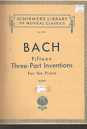 Bild des Verkufers fr Bach Fifteen (15) Three-Part Inventions for Piano (Advanced Piano Solo, 1498) zum Verkauf von Vada's Book Store