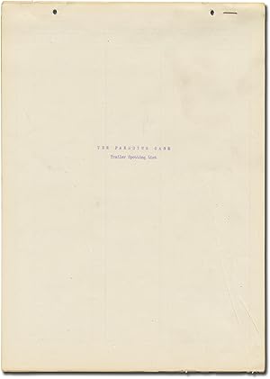 Image du vendeur pour The Paradine Case (Trailer Spotting List script for the 1947 film) mis en vente par Royal Books, Inc., ABAA