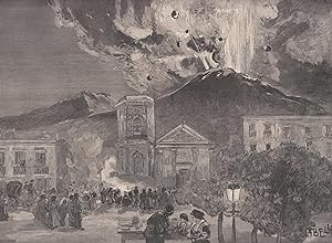 Der Ausbruch des Vesuv, von Torre del Greco in der Nacht vom 8. Mai gesehen. Ansicht mit den Häus...