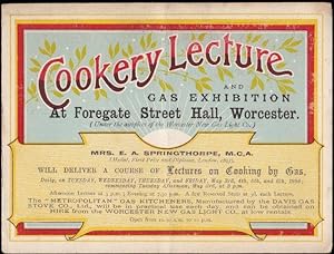 Bild des Verkufers fr Cookery Lecture and Gas Exhibition. Worcester. 1898. zum Verkauf von Janet Clarke Books ABA