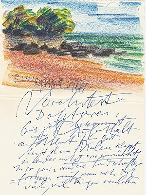 Josef Versl (1901 Landshut - 1993 Würzburg, Maler und Graphiker). Eh. 2-seitiger Brief mit farb. ...
