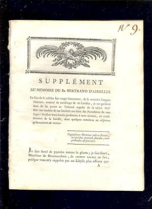 Seller image for [ AFFAIRE CARON DE BEAUMARCHAIS - M & Mme GOZMAN - Bertrand d'AIROLLES ] SUPPLMENT AU MMOIRE du Sr BERTRAND D'AIROLLES du 22 Dcembre 1773 - EDITION ORIGINALE Grand Format IN-4 de 1773 for sale by LA FRANCE GALANTE